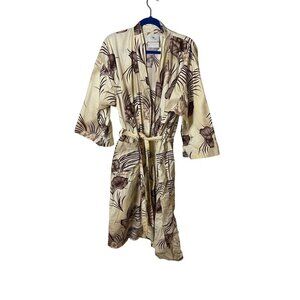 Kohala Mens Robe One Size Tan Spa and Club Tropical Belt Pockets Cotton